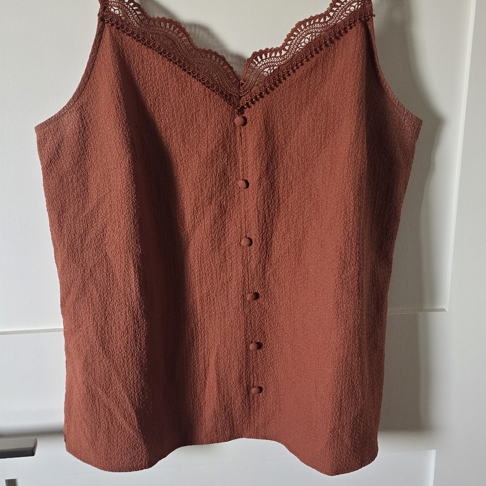 Lace-Trim Rust Button-Front Cami